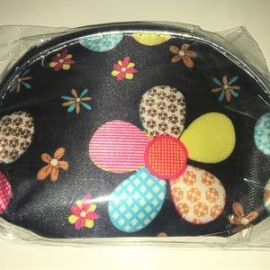 Mini Key Chain Zip Coin ID Purse Black Floral